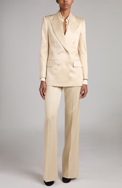 Tom Ford Suit Women, Tom Ford Suit, Silk Blazer, Office Chic, Wool Trousers, Icy Blue, Trouser Style, Silk Charmeuse, Silk Wool