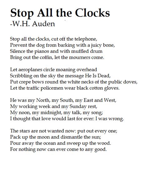 W. H. Auden - Stop The Clocks #poetry Wh Auden Poems, W H Auden Poems, The Saddest Poems, Wh Auden, W H Auden, Poetry Words, October 1, A Poem, Poem Quotes