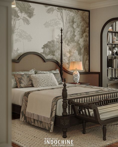 WINDY INDOCHINE :: Behance Indochine Bedroom, Colonial Style Bedroom, Colonial Interiors, Indochine Interior, Hotel Room Design, Interior Design Photography, Classic Bedroom, Town House, Classic Interior