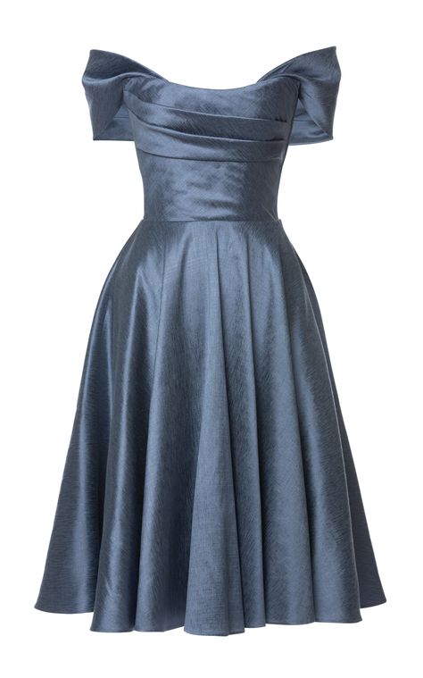 Lena Hoschek - Women's Reverie Off-The-Shoulder Satin Midi Dress - Blue - Only At Moda Operandi Wedding Fits, Plus Zise, Blue Board, Lena Hoschek, Outfit Ideas For Women, Dream Dresses, Satin Midi Dress, Blue Midi Dress, Royal Fashion