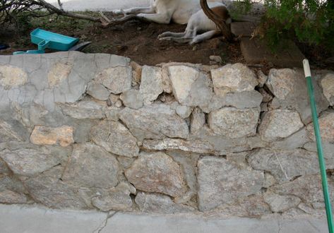 Laurel's Adventures in Home Repair - Rock Wall Repair and Paint Retaining Wall Repair, Basement Exterior, Field Stone Wall, Rock Wall Gardens, Rock Retaining Wall, Exterior Entrance, Backyard Terrace, Landscaping Rock, Wall Repair