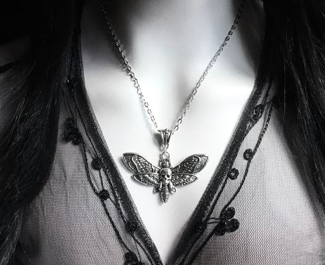 Rich Vibes, Moth Pendant, Moth Necklace, Open Wings, Gothic Jewellery, Ankh Necklace, Halloween Pendant, Hawk Moth, Gothic Gifts