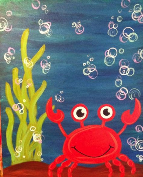 Crab Canvas Painting, Crab Painting For Kids, Kid Painting Ideas, Under The Sea Painting, Crab Painting, Kids Canvas Painting, Kids Canvas Art, Red Crab, Kids Art Class