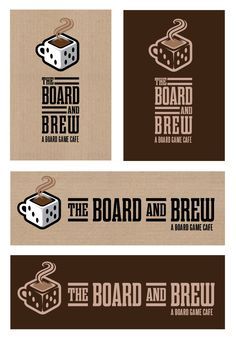 Don't focus on this one, however it shows the ability of the logo to work both in a single colour and multiple colours. Board Game Club, Board Game Bar, Board Game Store, Board Game Cafe, Cafe Logo Design, Game Cafe, Coffee Shop Logo, Board Game Design, Game Logo Design