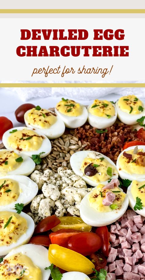 Talk about delicious! This Deviled Egg Charcuterie Board Recipe is perfect for holidays, tailgates, family gatherings, and more! Deviled Egg Charcuterie Board Ideas, Deviled Egg Bar Ideas, Deviled Eggs Board, Charcuterie Board With Deviled Eggs, Deviled Egg Board, Deviled Egg Display Ideas, Deviled Eggs Charcuterie Board, Deviled Egg Charcuterie Board, Egg Charcuterie Board