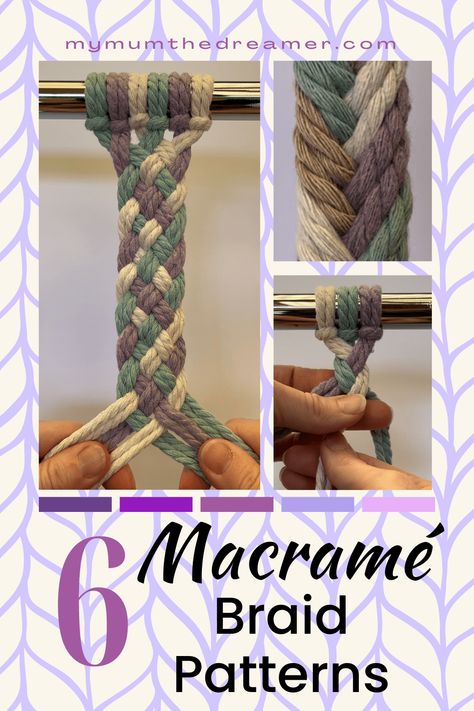 6 Macramé Braid Patterns - My Mum the Dreamer Horizontal Braid Macrame, Macrame Braids, Norse Knots, 6 Strand Braids, Macrame Braid, Celtic Braid, Four Strand Braids, Plait Braid, How To Draw Braids