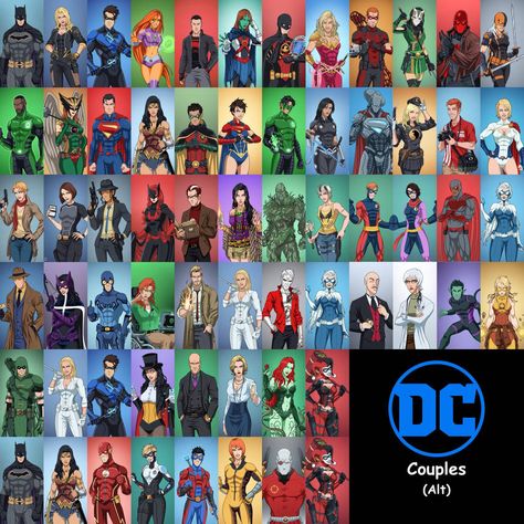 DC Couples (Alt.) by MS225 on DeviantArt Nightwing X Starfire, Batman X Wonder Woman, Poison Ivy X Harley Quinn, Superman X Wonder Woman, Ivy X Harley, Leslie Thompkins, Ralph Dibny, Mera Dc Comics, Hero Ideas