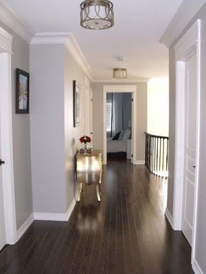 I have definitely found my paint color!! Love it!! hardwood floor with repose gray walls - Google Search                                                                                                                                                      More Grey Wall Color, White Molding, Repose Gray, Dark Floors, Revere Pewter, Real Estat, Dark Wood Floors, Room Walls, Beautiful Houses