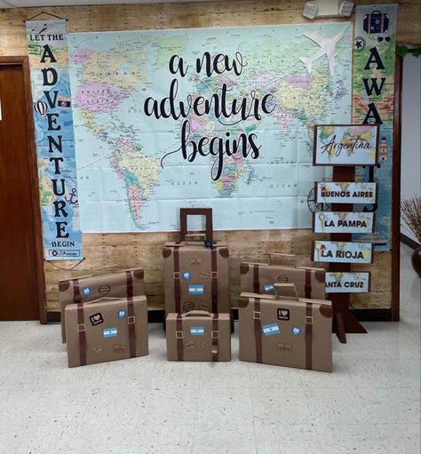 The World Awaits Party Theme, All Around The World Classroom Theme, Take Flight School Theme, Reading Around The World Theme, Vbs Around The World Theme, Around The World Homecoming Theme, Adventure Awaits Library Theme, Multicultural Decorations Ideas, Travel Theme Classroom Decorations