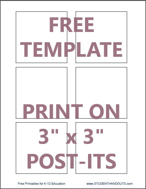 Template for Printing Directly on 3" x 3" Post-It Notes | Student Handouts Printing On Post It Notes Template, How To Print On Post It Notes Templates, Post It Organization Board, Printable Post It Notes, Post It Note Template Free Printables, Print On Post It Notes Template, Diy Post It Notes, Postit Notes Png, Post It Template