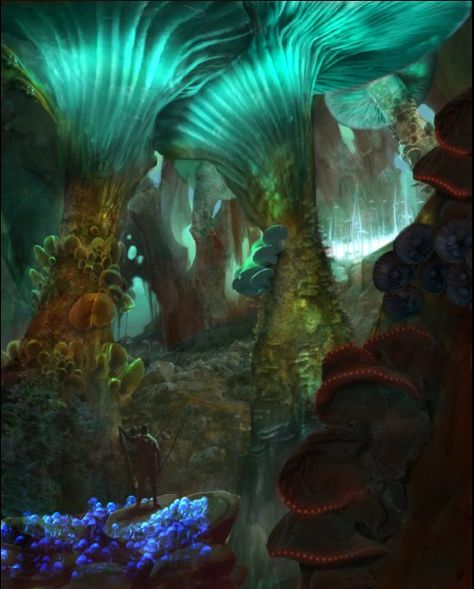 Underground Mushroom Forest, Underdark Mushroom Forest, Mushroom Forest Fantasy Art, Mushroom Forest Concept Art, Mushroom Cave Art, Underground Forest Fantasy Art, Mushroom World Art, Minecraft Mushroom Cave, Mushroom Environment