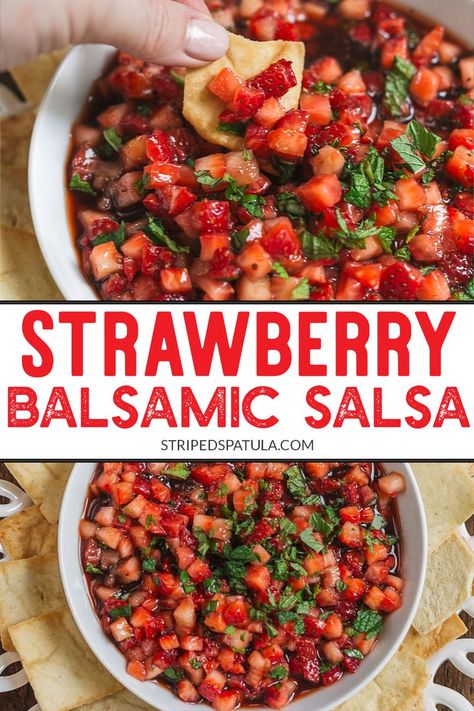 Love summer fruit salsa? This Strawberry Balsamic Salsa recipe is a healthy and delicious warm weather treat. An easy way to use fresh berries! #strawberries #salsa Strawberry Salsa, Strawberry Balsamic, Fruit Salsa, Summer Recipes Dinner, Easy Summer Meals, Healthy Summer Recipes, Summer Eating, Salsa Recipe, Healthy Appetizers