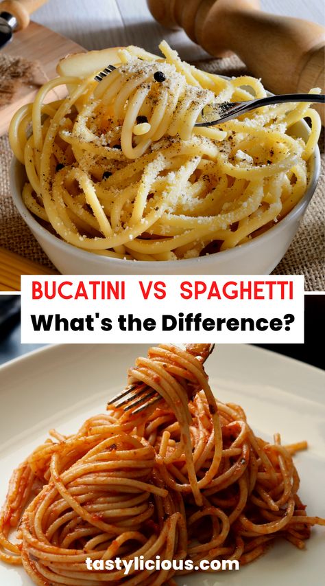 bucatini vs spaghetti | bucatini pasta vs spaghetti | bucatini vs spaghetti carbonara | difference bucatini & spaghetti | keto dinner recipes | healthy lunch ideas | dinner ideas | breakfast ideas | easy healthy dinner recipes Bucatini Pasta Recipes, Pasta Bucatini, Breakfast Ideas Easy Healthy, Bucatini Recipes, Breakfast Ideas Easy, Easy Korean Recipes, Pasta With Alfredo Sauce, Bucatini Pasta, Pasta Varieties