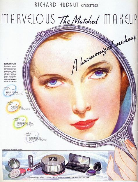 1930s Makeup, 1920s Makeup, Vintage Makeup Ads, Beauty Advertising, Makeup Ads, Hollywood Makeup, Old Makeup, Retro Beauty, Beauty Ad