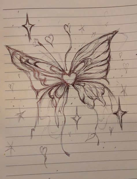 Cute Small Drawings Butterfly, Butterfly Hand Drawing, Drawing Inspo Butterfly, Butterfly Y2k Drawing, Y2k Drawing Aesthetic, Cool Y2k Drawings, Y2k Mini Drawings, Cute Drawings Y2k, Gothic Butterfly Drawing