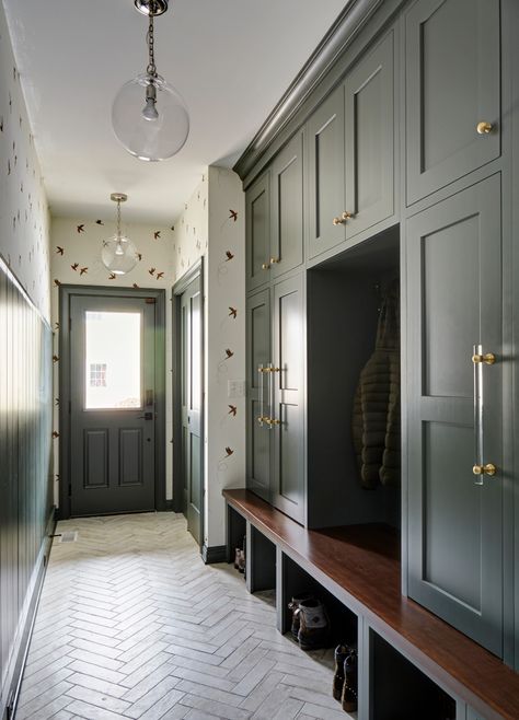 Mudroom Lockers - Transitional - Entry - Chicago - by Great Rooms Designers & Builders | Houzz Transitional Mudroom, Hallway Ceiling Light Fixtures, Transitional Entry, Hallway Ceiling Lights, Mudroom Remodel, Mudroom Flooring, Mudroom Makeover, White Ceiling Light, Mudroom Lockers