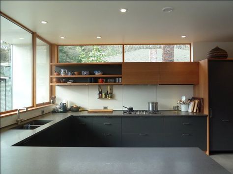 Windows: Clerestory & Corner | SHED Architecture & Design ww… | Flickr Mid Century Modern Kitchen, Mid Century Kitchen, Kitchen Style, 인테리어 디자인, Home Decor Kitchen, Kitchen Room, Kitchen Living, Kitchen Renovation, Modern Kitchen Design