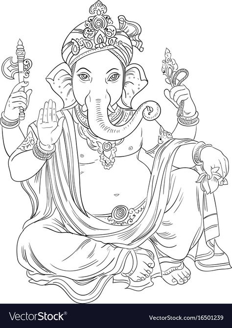 Ganesha Coloring Page, Vinayaka Images Drawing, Krishna Drawing Outline, Ganapathi Images Drawing, Ganesha Printable, Ganapati Sketch, Ganesha Drawing Sketches, Ganesha Outline, Ganesha Illustration