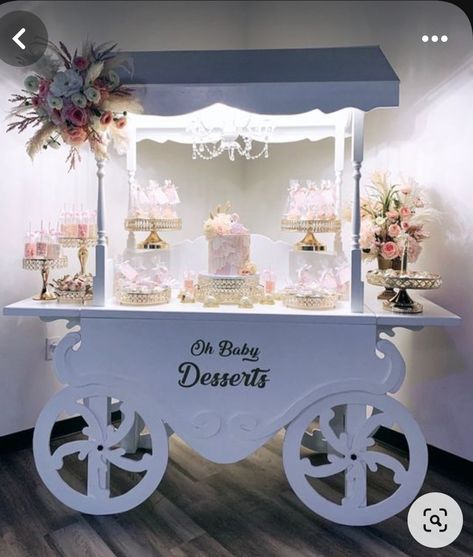 Candy Table Backdrop Ideas, Candy Cart Decoration Ideas, Wedding Dessert Cart, Dessert Cart Wedding, Treat Cart Ideas, Sweet Cart Wedding, Baby Shower Cart, Sweet Cart Ideas, Candy Cart Decoration