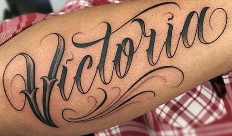 Victoria Tattoo, Fancy Writing, Chicano Lettering, Tattoo Lettering Design, Tattoo Lettering Styles, Cool Arm Tattoos, Neck Tattoos Women, Tattoo Lettering Fonts, Horror Tattoo