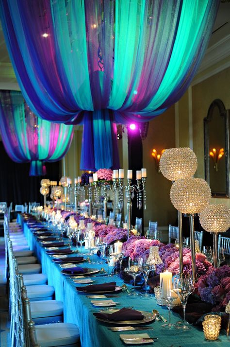 Long Wedding Table Ideas - Belle The Magazine Peacock Wedding, Future Wedding Ideas, Event Ideas, Bat Mitzvah, My Dream Wedding, Quince, Wedding Bells, Quinceanera, Sweet 16