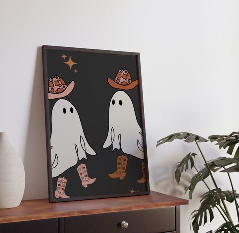 Drawing Retro, Cowboy Ghost, Western Posters, Fall Drawings, Cute Autumn, Boots Western, Fall Printables, Halloween Prints, Retro Home