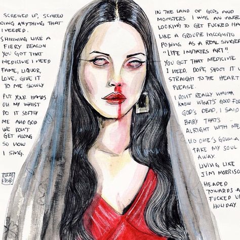 Lana Del Rey #LDR #Gods_And_Monsters #art by Lucas David Music Cartoon Art, Lucas David, Lana Del Rey Art, Music Cartoon, Horror Art, Life Art, Dark Art, Lana Del Rey, Aesthetic Art