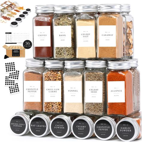 PRICES MAY VARY. 🏡 RUSTIC CHARM MEETS ORGANIZED BLISS: Elevate your farmhouse-style kitchen with our 24-pack seasoning organizer, featuring metal lids that perfectly complement the rustic aesthetic. This thoughtfully designed set will not only keep your spices organized but also infuse your culinary space with a cozy, farmhouse vibe. ✨ MODERN FARMHOUSE LABEL MAGIC: No more clutter & easily locate your spices with 240 eligible pre-printed labels with farmhouse font crafted to withstand wear & te Seasoning Containers, Spice Organization Drawer, Premium Spices, Spice Jar Labels, Diy Spices, Spice Drawer, Pepper Spice, Glass Spice Jars, Spice Labels