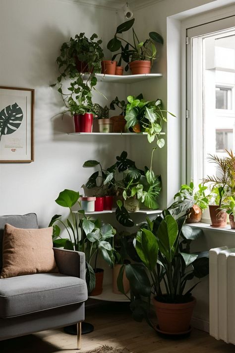 15 Creative DIY Indoor Plant Shelf Ideas You'll Love Indoor Plant Shelf Ideas, Plant Shelf Ideas, Indoor Plant Shelf, Inside Plants Decor, Plant Decor Living Room, Houseplant Decor, Water Plants Indoor, Houseplants Decor, Indoor Plant Shelves