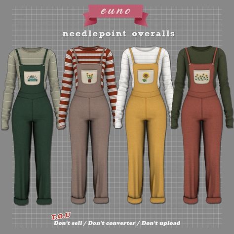 needlepoint overalls modified | euno sims on Patreon Sims 4 Eunosims, Euno Sims, Ts4 Mods, Cc Shopping, Sims Clothes, Sims Packs, Cottagecore Clothes, Free Sims 4, Sims 4 Mm Cc