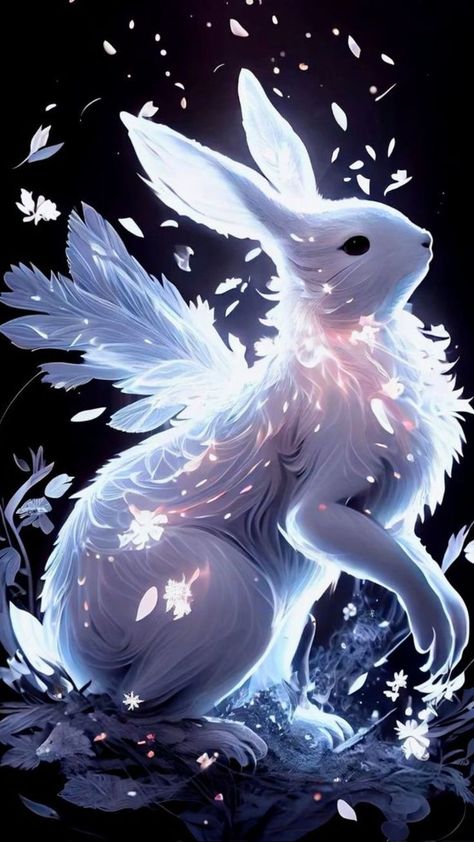 Spirit Animal Rabbit, Crystal Creature Art, Rabbit Fantasy Art, Mythical Rabbit, Fantasy Rabbit, Spirit Drawing, Magic Animals, Angel Bunny, Greek Goddess Art