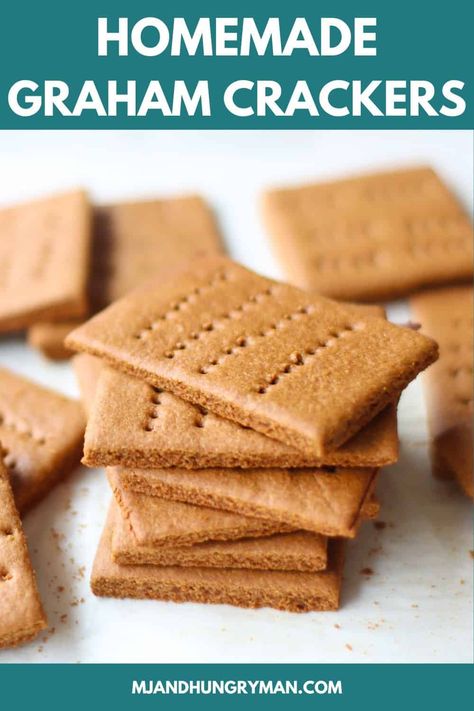 This easy homemade graham crackers recipe uses basic, wholesome ingredients to create crackers that are perfectly sweet and crisp. Graham Cracker Recipes, Homemade Graham Crackers, Homemade Sourdough, Vegan Snack, Baking With Honey, Cracker Recipes, Perfect Cookie, Home Baking, Graham Cracker