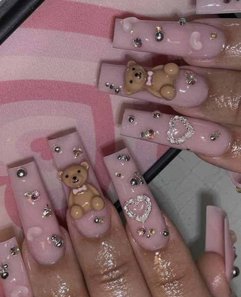 Teddy Bear Nails, Bear Nails, Shower Nails, Baby Shower Nails, Bears Nails, Cute Acrylic Nail Designs, Crazy Nails, Really Cute Nails, High Maintenance