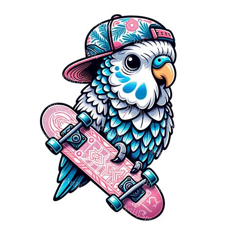 Street Style Drawing, Skateboard Drawings, Skateboard Clipart, Honeycombs Drawings, Jungle Parrot, Skateboard Drawing, T Shirt Design Ideas Creative, Street Art Illustration, Parrot Illustration