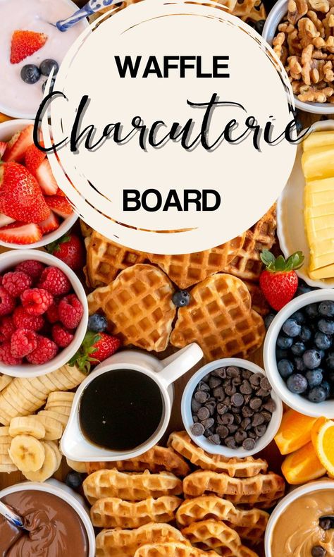 Belgian Waffle Bar Ideas, Waffle Bar Charcuterie Board, Waffle Grazing Board, Waffle Station Ideas Food Bars, Mini Waffle Charcuterie Board, Waffle Station Ideas, Pancake Board Breakfast Recipes, Christmas Waffle Bar Ideas, Waffle Brunch Board