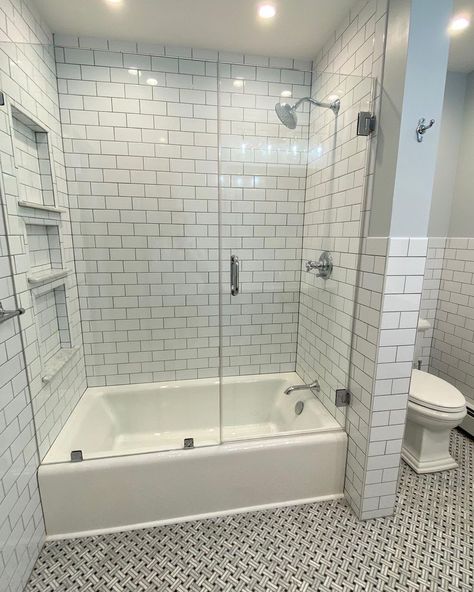 1920s Style, Subway Tile, Walk In Shower, Small Bathroom, Artifacts, Alcove Bathtub, Walk In, Tile, Shelves