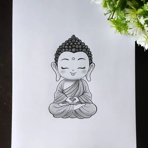 Buddha Purnima special Little Buddha Pencil drawing... @vennila_yl_creations Budha Easy Painting, Sketch Of Buddha, Art Drawings Sketches Simple Cute, How To Draw Buddha, Bhudha Image Drawing, Buddha Art Drawing Simple, Wall Pencil Drawing, Cute Buddha Drawing, Buddha Pencil Sketch Art