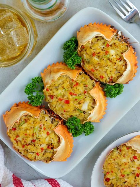 Filipino Crab Recipes, Crab Themed Food, Asian Crab Recipes, Crab Recipes Dinner, Crab Balls, Stuffed Crab, Crab Rice, Meat And Veggies, Baked Crab