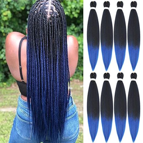 Ombre Blue Box Braids, Box Braids With Blue Highlights, Braids With Blue Highlights, Midnight Blue Braids, Black And Blue Braids, Blue Black Braids, Box Braids Blue, Blue And Black Braids, Black Braids Hairstyles