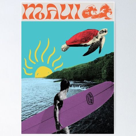 Heavily inspired by a Roxy Surf poster I saw on this app! Surfer Collage, Hawaii Vintage, Surf Poster, Roxy Surf, Collage Poster, Surf Art, Maui Hawaii, Roxy, Maui