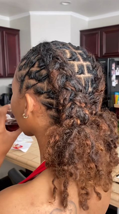 Dread Hairstyles Braids, Hairstyles For Dreadlocks For Women, Short Locs Hairstyles Barrel Twist, Locs And Turbans, Loc Braided Hairstyles, Real Locs With Curly Ends, Retwist Locs Style Ponytail, Locs With Rubber Bands, Back To School Dreadlock Hairstyles