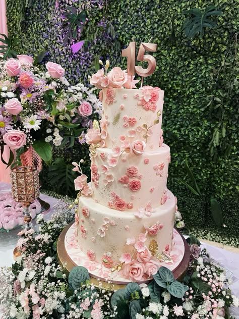 Pink Xv Cake, 15 Cakes Quinceanera Pink, Floral Sweet 16 Theme, 15 Cakes Quinceanera, Sweet 16 Pink Theme, Cakes Quinceanera, Pink Quince Theme, 15 Cakes, Sweet 15 Cakes