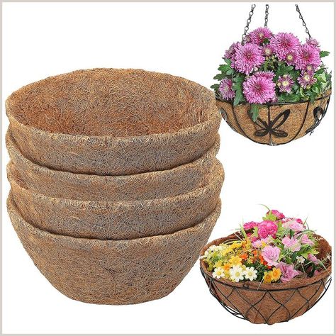 4 Pack 14 Inch Hanging Basket Coco Liners Replacement, 100% Natural Round Coconut Coco Liner Planters, Round Planters, Planter Liners, Patio Planters, Plastic Flower Pots, Basket Liners, Coconut Palm, Plant Basket, Coconut Fiber