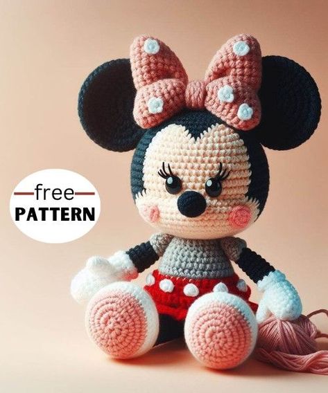 The pattern follows a novel approach for creating a distinctively round and plump shape with an endearing face, distinctive ears, and her signature polka dot bow. Utilize yarn loops, intricate stitches, and intelligent color choices to materialize this household cartoon favorite. Crochet Minnie Mouse, Crochet Mickey Mouse, Mouse Amigurumi, Disney Crochet Patterns, Crocheted Animals, Diy Crochet Patterns, Funk Pop, Crochet Toys Free, Crochet Disney