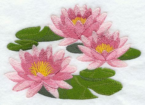 Water Lily design (F3777) from www.Emblibrary.com Water Lilies Embroidery, Water Lily Embroidery, Collection Moodboard, Lotus Flower Drawing, Fabric Painting Techniques, Flower Machine Embroidery Designs, Simple Embroidery Designs, Floral Embroidery Patterns, Art Embroidery