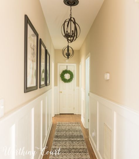 Long, Dark Hallway Makeover Before And After + 3 Free Printables Long Dark Hallway, Hallway Makeover Before And After, Long Narrow Hallway, Bedroom Makeover Before And After, Hallway Makeover, Dark Hallway, Narrow Hallway Decorating, Colour Hallway, Makeover Before And After