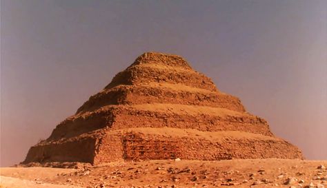 The Step Pyramid of Djoser, 27th century BCE, at the Saqqara necropolis, Egypt. Prymids Egypt, Djoser Pyramid, Saqqara Pyramid, Step Pyramid Of Djoser, Ancient Archeology, River God, Pyramid Of Djoser, Ancient Civilisations, Ancient Egyptian Architecture