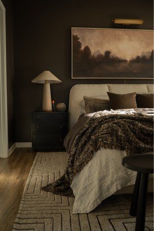 Check out this item I found on LTK https://liketk.it/4qZbF?product=b4e13855-9e9c-11ee-b16f-0242ac110003 Download the LTK app to take a look! Dark Wood Wall Bedroom, Moody House Design, Minimalist Moody Bedroom, Warm Colors For Bedroom, Dark Comforter Bedroom, Brown Wall Bedroom, Moody Neutral Bedroom, Dark Gray Room, Brown Walls Bedroom