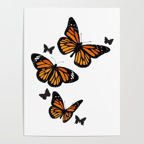 Flight Art, Butterflies In Flight, Butterfly Line Art, Butterfly Poster, Butterfly Canvas, Monarch Butterflies, Orange Butterfly, Vintage Orange, Mini Canvas Art