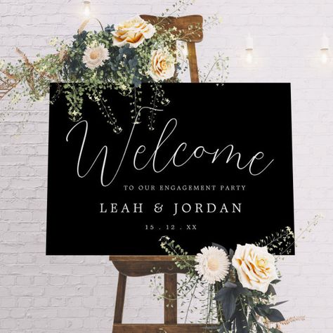 Modern Black Script Engagement Party Welcome Sign Engagement Party Welcome Sign, Elegant Engagement Party, Craft Foil, Foil Prints, Party Welcome Sign, Wedding 2025, Engagement Party Decorations, Wedding Posters, Free Birthday Invitation Templates